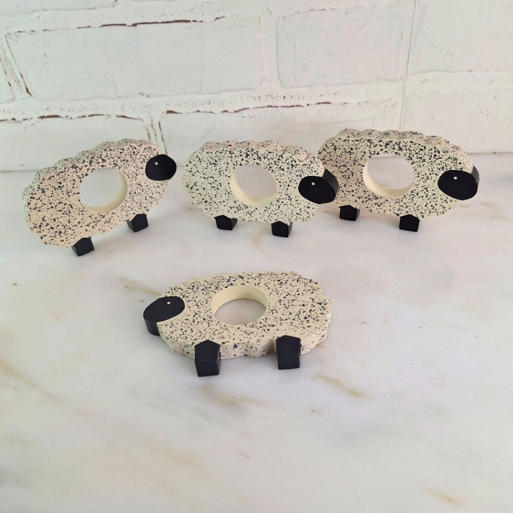 Vintage Avon Wooden Sheep Napkin Rings Set of 4 The Gift Collection 1980's